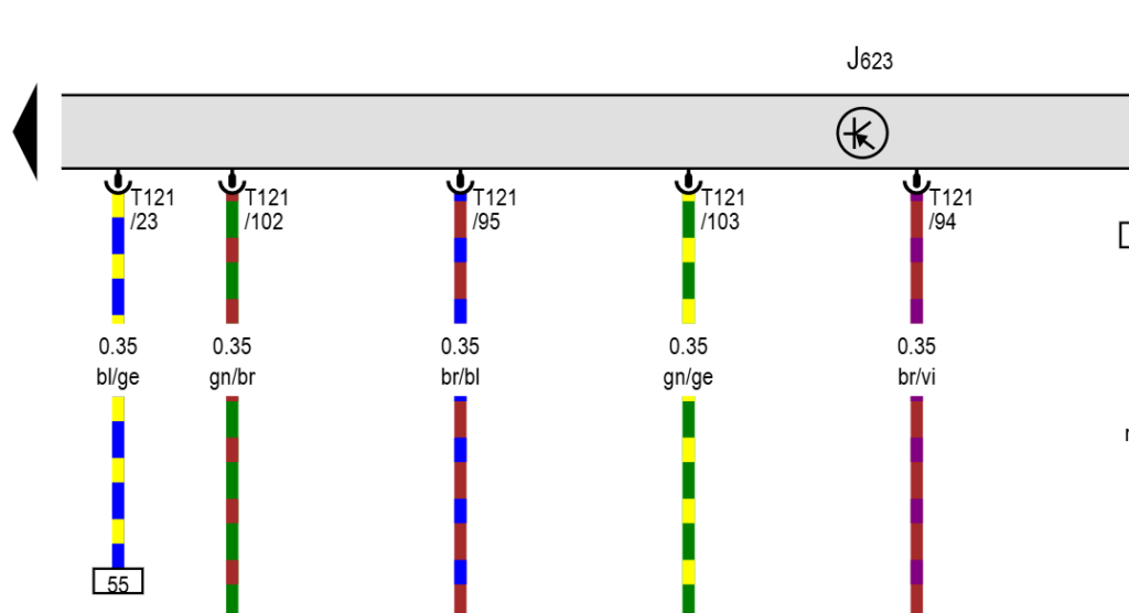 Figure 2.2: J623 ECM connector T121 pin 23 trace.